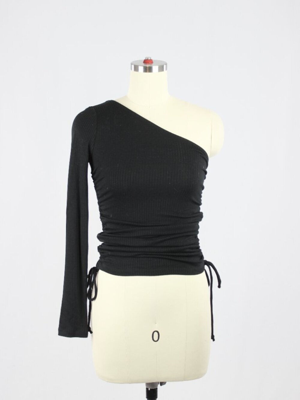 Aritzia WILFRED FREE Savita Black Ribbed Jersey Ruched One Shoulder Top, Size XS